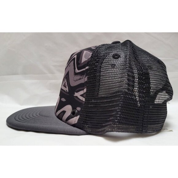 Quiksilver Black Gray Mesh Trucker Hat Abstract Print Adjustable Snapback OSFM - Picture 2 of 9